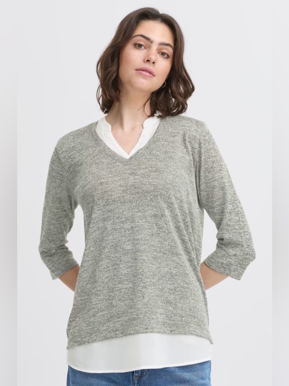 fransa Green Cream Faux Layered Sweater Women’s Size Small Spring Summer Casual